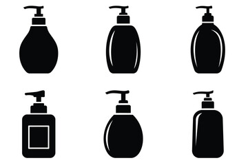 Hand sanitizer silhouette vector icon set