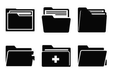 Health record folder silhouette vector icon set