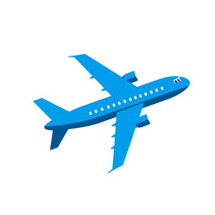 Vibrant blue passenger jet airplane mid-flight dynamic angle photography aircraft isolated on white background