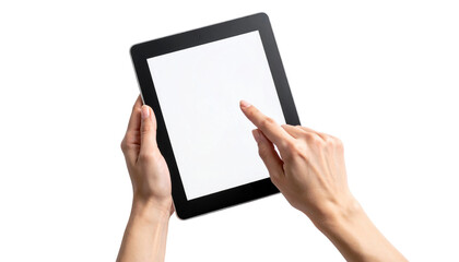 Tablet Mockup Hands Holding Blank Screen Device on White Background