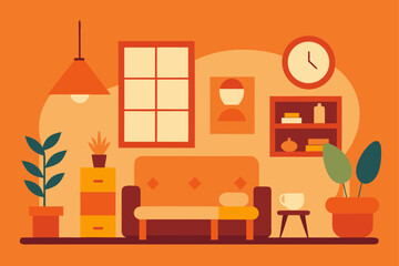 Cozy living room interior with furniture and plants