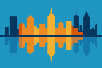 Fototapeta premium City skyline silhouette with water reflection scene