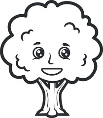 Obraz premium A cheerful cartoon tree character with a smiling face and friendly expression in a playful design.