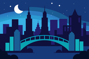 Fototapeta premium Cityscape silhouette with bridge under a night sky