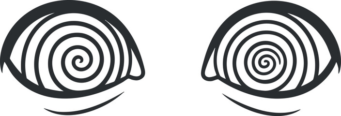 Stylized spiral eyes design in black and white showcasing an abstract pattern.