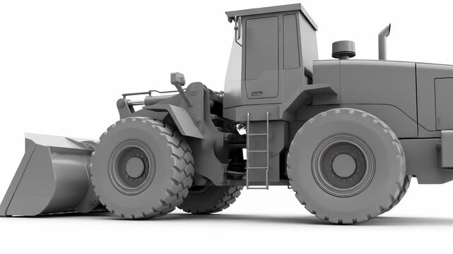 Gray scale render of a front loader vehicle