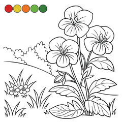 Botanical Coloring Page – Detailed Flowers, Leaves, Butterfly and Nature Scene with Color Guide for Kids’ Learning and Creativity