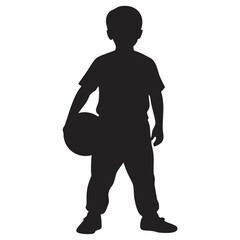 Silhouette of a boy holding a basketball