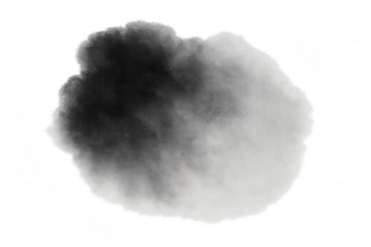 Black and white watercolor ink cloud blending smoke abstract background element with transparent alpha channel