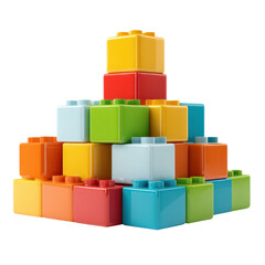Obraz premium A colorful pyramid made of interlocking plastic building blocks on a transparent isolated background studio shot