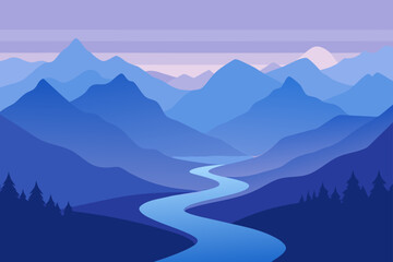 A landscape with mountains and a winding river view