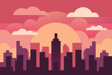 Fototapeta premium Silhouette of city buildings at sunset with clouds