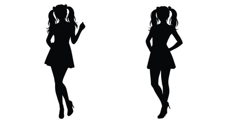 Two young women silhouettes in dresses posing with slight variations