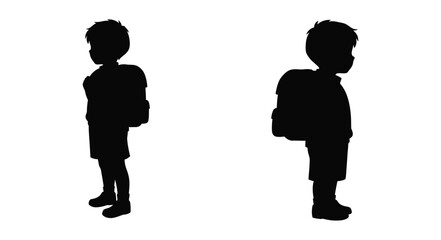 Silhouettes of two young boys with backpacks facing slightly away