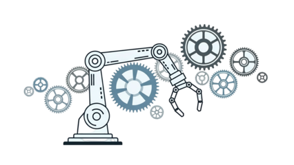 Robotic Arm with Blue Gears on Transparent Background