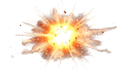Explosion with Bright Orange and White Rays Against Transparent Background