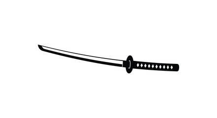 A simple black silhouette of a traditional japanese katana sword