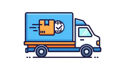 Blue and White Delivery Truck Icon Illustration on Transparent Background