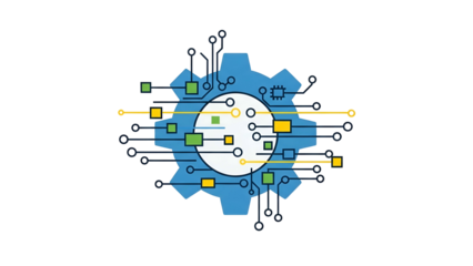 Gear Circuitry Abstract Illustration on Transparent Background
