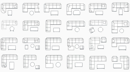 Vector art of furniture arrangement plan set collection of furniture symbols for interior design projects sofa, armchair, table, and other furniture elements for floor plan