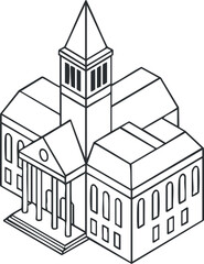 Obraz premium A detailed outline illustration of a historic building with multiple architectural features.