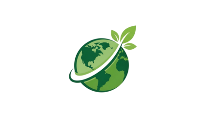 Green Earth Globe with Leaf, Nature Concept on Transparent Background