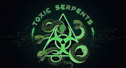 Neon Green Toxic Serpents Biohazard Symbol Digital Art