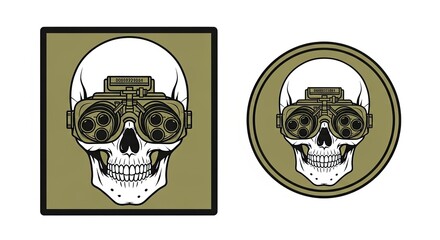 Skull Wearing Night Vision Goggles Military Patch Emblem Design