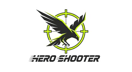 High Impact Aiming Eagle Symbol with Hero Shooter Text