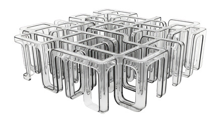 Clear plastic grid structure with cubic openings and rounded edges transparent