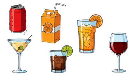 Assorted Drinks Still Life Refreshments Red Soda Orange Juice