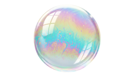 Iridescent Soap Bubble Spherical Rainbow Colors on Transparent Background