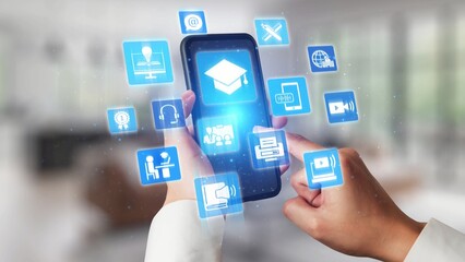 Online education icons show e-learning, online education classes, and digital study. Online education enables global online education access, flexible learning. Gist