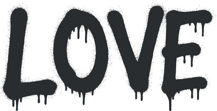 A bold graffiti style representation of the word love with dripping black paint.