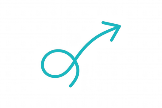 Sketching a doodle arrow symbol with a loop, illustrating a path, growth, or a new direction. Transparent background
