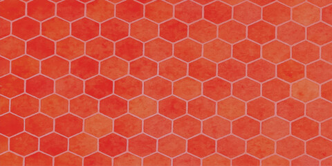 Seamless vector illustration of a red and white geometric honeycomb pattern with heart shapes