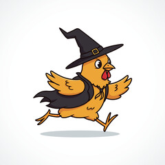 Cute Running Chicken Witch Halloween Vector