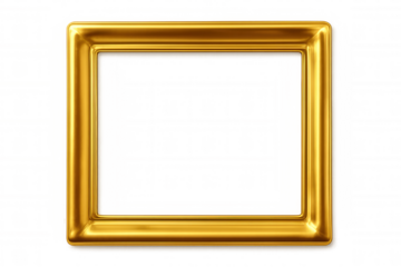 Gold frame providing elegant border for decorative content, empty shiny rectangular picture frame on transparent background