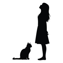 Whimsical girl with a playful cat illustration