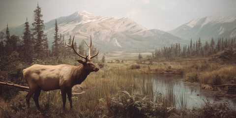 Wild deer in wilderness of North America