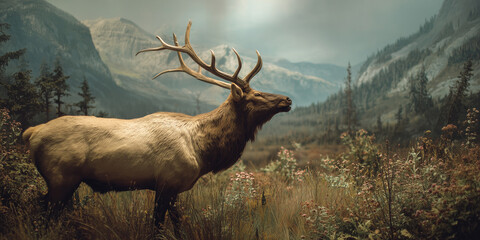 Wild deer in wilderness of North America