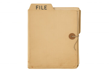 Manila file folder with file label, old paperwork and confidential document concept, transparent background