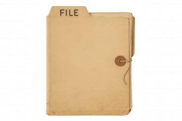 Manila file folder with file label, old paperwork and confidential document concept, transparent background
