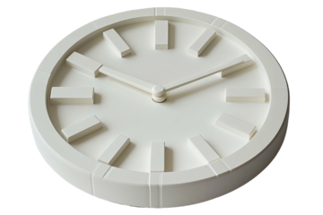 Simple white wall clock with blocky markers and hands