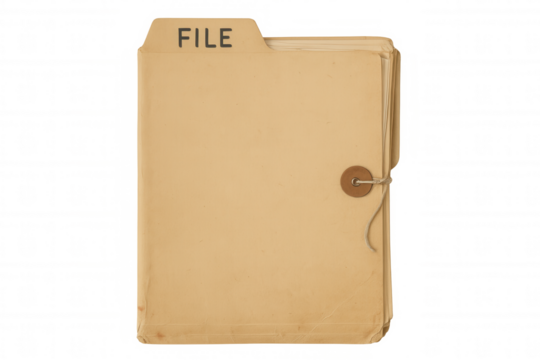 Manila file folder with file label, old paperwork and confidential document concept, transparent background