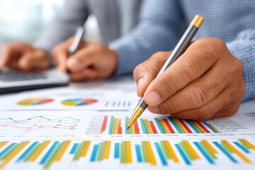 Business people analyzing financial report data chart