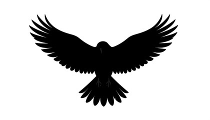 Fototapeta premium A stark, silhouette of a bird with outstretched wings. It's a symmetrical design against a white background. The bird's body is central