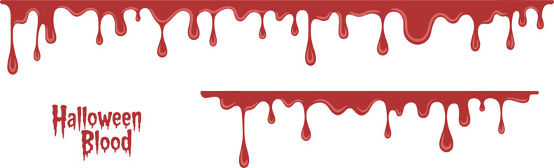 Halloween dripping  text and red liquid borders isolated on white background, horror design elements for spooky and creative artwork