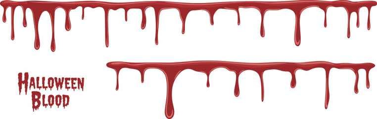 Halloween dripping  text and red liquid borders isolated on white background, horror design elements for spooky and creative artwork
