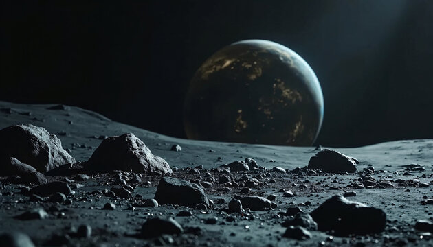 Rocky surface with planet in the sky